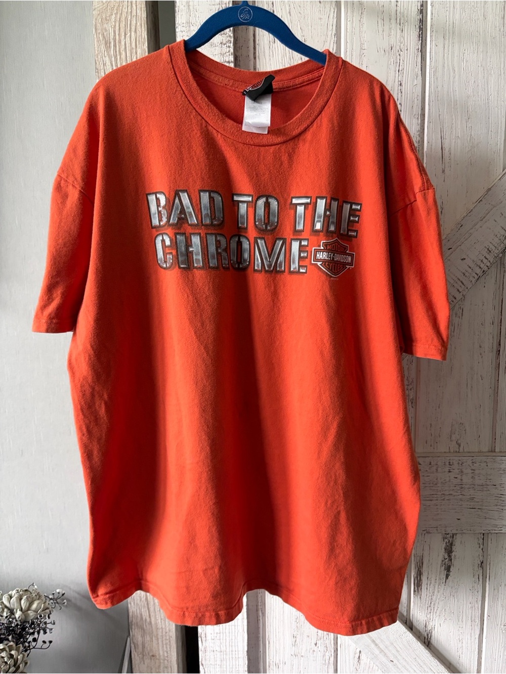 Harley-Davidson Orange 'Bad to the Chrome' Tee with Silver Print
